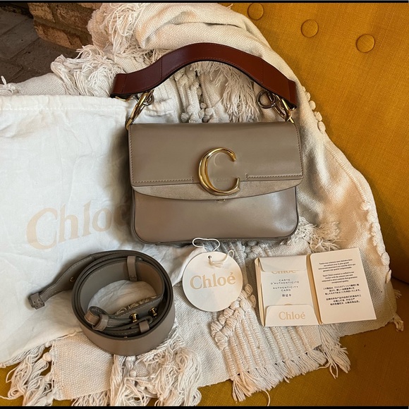 Chloe Handbags - 😍 Chloe “C” Small Motty Grey Leather & Suede Double Carry Crossbody Bag